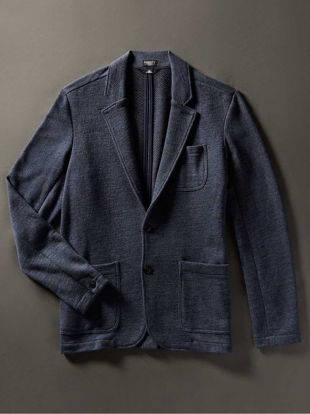 Faherty Inlet Knit Blazer Deconstructed Sport Coat Men M Deep Navy Melange